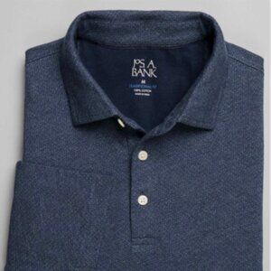 Jos. A. Bank Traditional Fit Micro Geo Jacquard Long Sleeve Polo -Vntg Indgo Hth